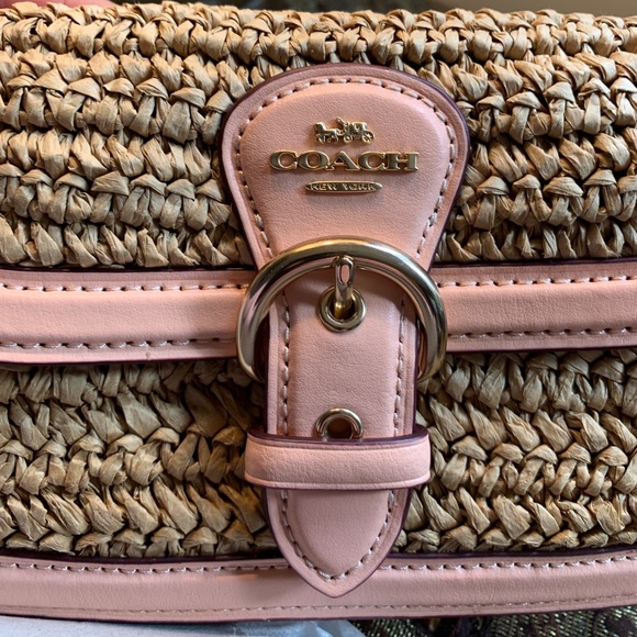 RARE🔥Authentic COACH Leather/suede/Straw flap logo Crosby/shoulder/wristlet bag - Picture 9 of 16